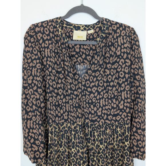Anthropologie Maeve Juno Dress Animal Leopard Print Chic Boho Black Tan Size S - Picture 4 of 13